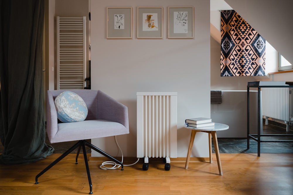 Portable electric heater switched on